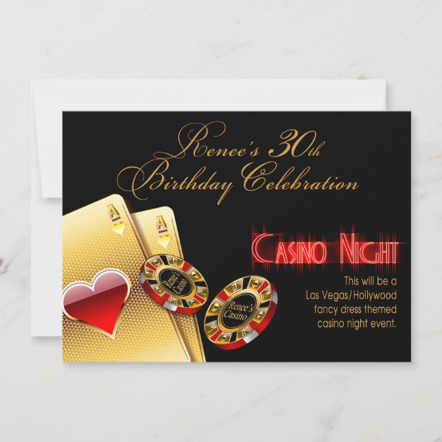 Invitación Renee Vegas Casino Night 30th Birthday Fiesta (Anverso)