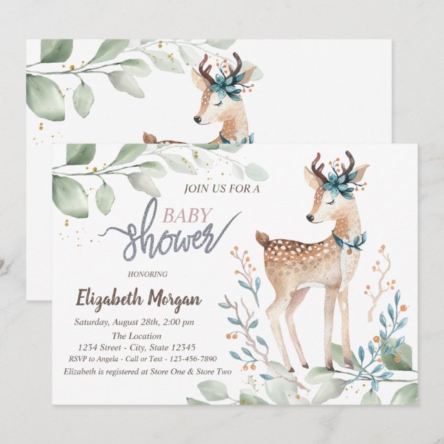 Invitación Reno bebé deja la fiesta de baby shower  (Anverso / Reverso)