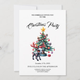 Invitación Reno ciberpunk lindo con árbol de Navidad