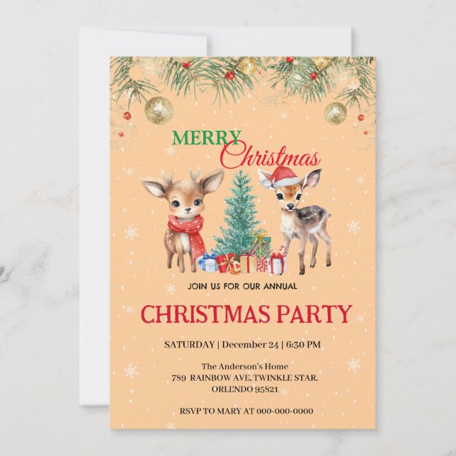 Invitación Reno de Amanecer Santa MERRY Fiesta de Navidad (Anverso)