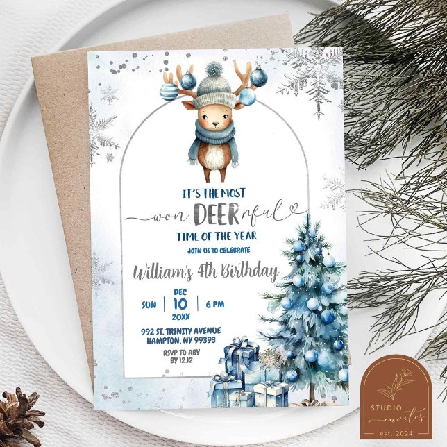 Invitación Reno de Navidad Cumpleaños Niño Nevado (Subido por el creador)