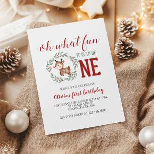Invitación Reno de Navidad cumpleaños por primera vez