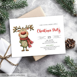 Invitación Reno de Navidad moderno rojo verde extravagante 