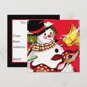 Invitación reno de nieve retro vintage