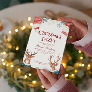 Invitación Reno en suéter y Gorras Navidad Fiesta