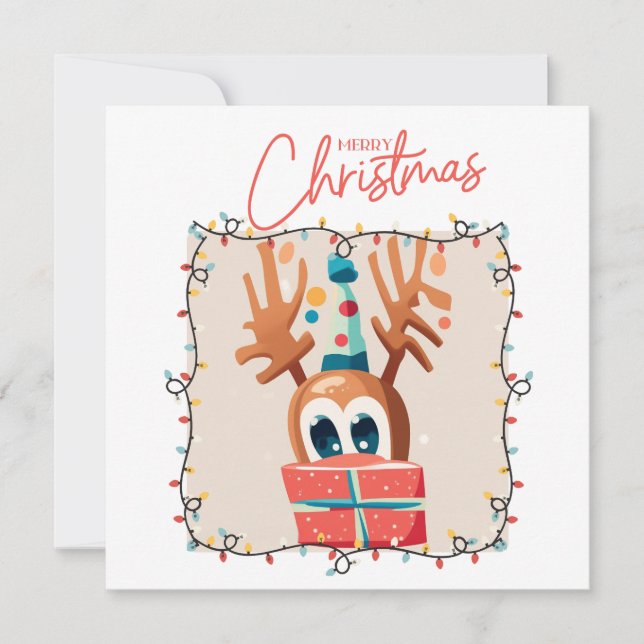 Invitación Reno juguetón con regalo  (Anverso)