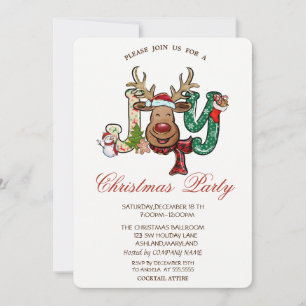 Invitación Reno, Muñeco de Nieve, Fiesta de Navidad Alegre