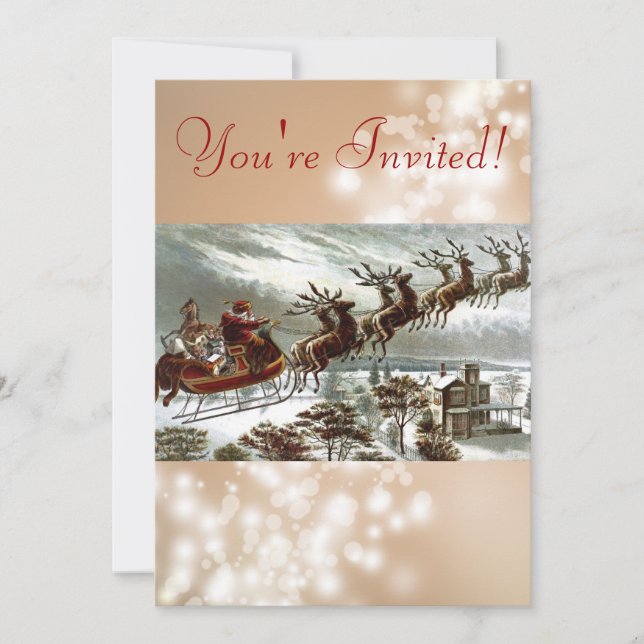 Invitación Reno y trineo de Papá Noel del Victorian (Anverso)