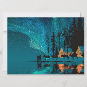 Invitación Renos, cabaña, Aurora boreal junto a un lago inver