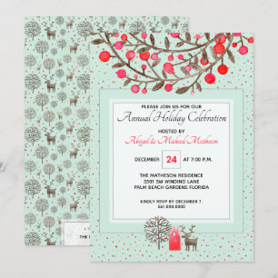 Invitación Renos de Woodland Berries Fiesta de feriado verde