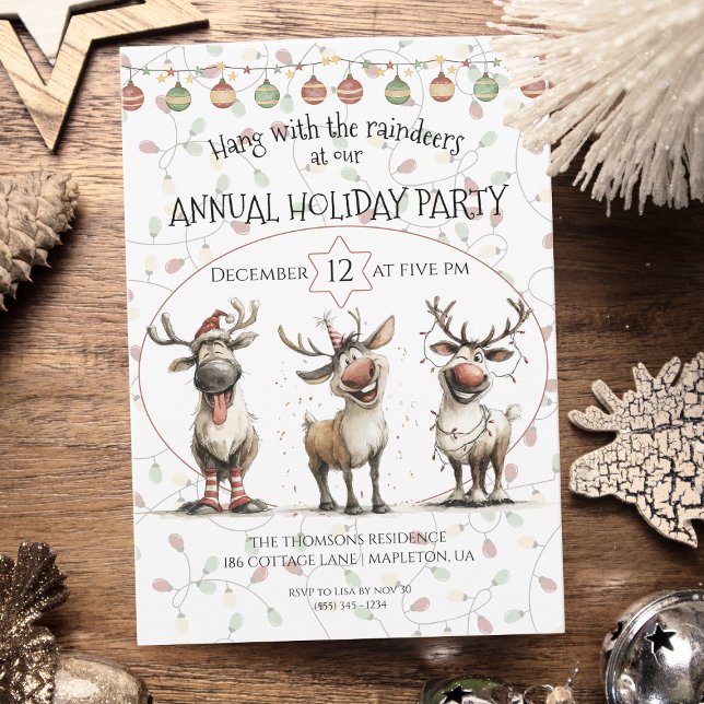 Invitación Renos divertidos bombillas de luz fiesta anual de  (Subido por el creador)