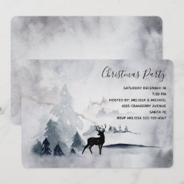 Invitación Renos en el agua gris salvaje acuarela Navidad