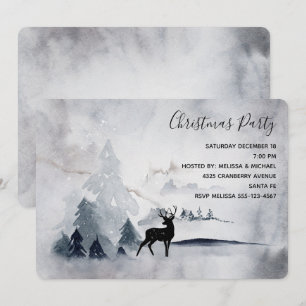 Invitación Renos en el agua gris salvaje acuarela Navidad