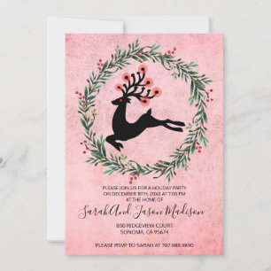 Invitación Renos Saltando En Fiesta De Holly Wreath