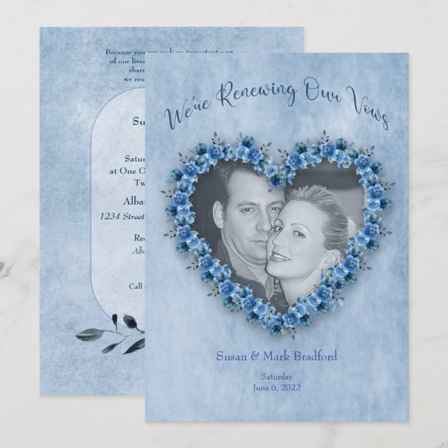 Invitación Renovación de Boda muestra foto cardíaca de Rosas  (Anverso / Reverso)