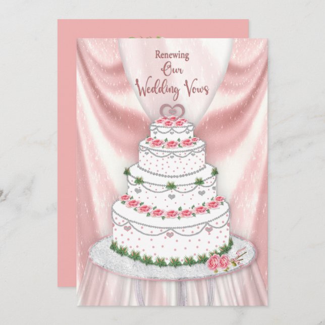 Invitación Renovación de Bodas con pasteles rosa y blanco ele (Anverso / Reverso)