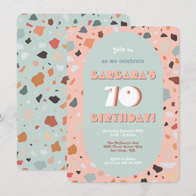 Invitación Renovación de Hippie Boho Retro Terrazzo (Anverso / Reverso)