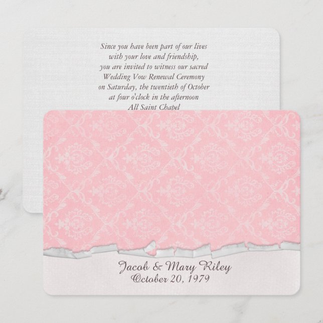 Invitación renovación de la promesa de damasco rosa (Anverso / Reverso)
