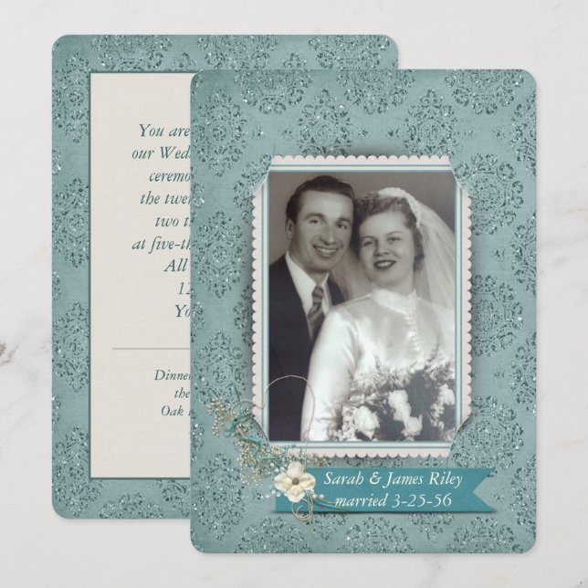 Invitación Renovación de la promesa de matrimonio Damask con  (Anverso / Reverso)