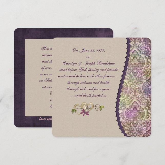 Invitación Renovación de la promesa de matrimonio de Damask (Anverso / Reverso)