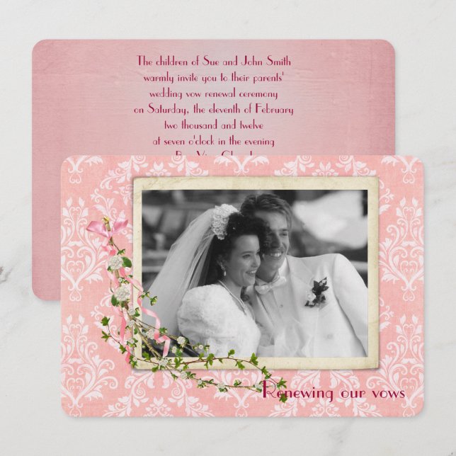Invitación Renovación de la promesa de matrimonio en damasco  (Anverso / Reverso)