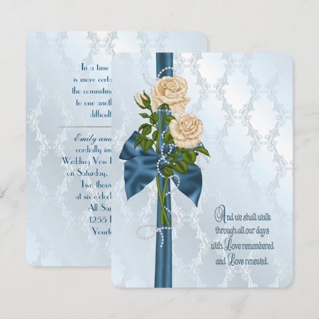 Invitación Renovación de la promesa de Rosa y Pearl Bouquet (Anverso / Reverso)