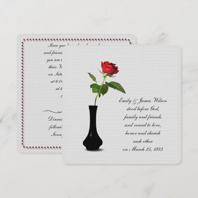 Invitación renovación de la promesa del boda de rosa rojo úni (Anverso / Reverso)