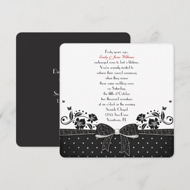 Invitación Renovación de la Vow de Polka Dot Bow (Anverso / Reverso)