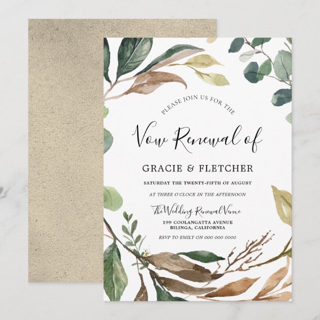 Invitación Renovación de la Vow del Matrimonio Elegante de Ho (Anverso / Reverso)