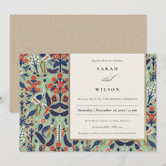 Invitación Renovación de la Voz de Pavo Ornate Verde azulado (Anverso / Reverso)
