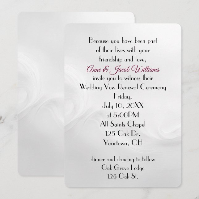 Invitación Renovación de votos abstracta de boda blanca (Anverso / Reverso)