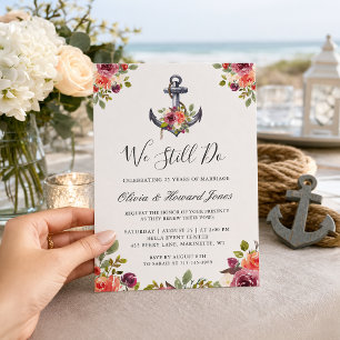 Invitación Renovación de votos 'Ancla floral náutica: todavía
