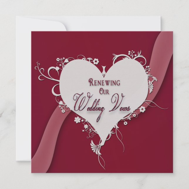 Invitación Renovación de votos Bodas - Corazón Floral/Cinta (Anverso)