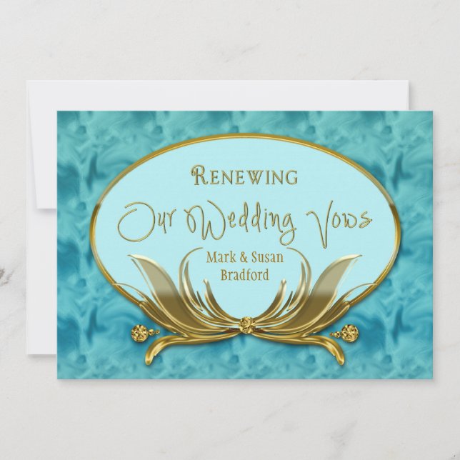 Invitación Renovación de votos Bodas - Elegante azul/oro/marc (Anverso)