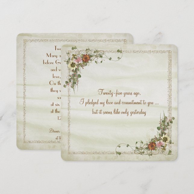 Invitación Renovación de votos de aniversario de boda (Anverso / Reverso)