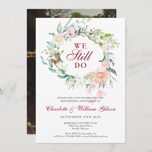 Invitación Renovación de votos de aniversario de bodas de rub (Anverso / Reverso)