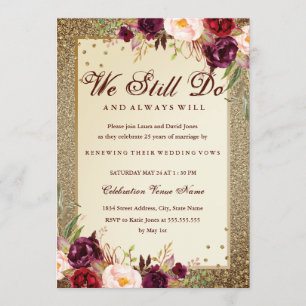 Invitación Renovación de votos de aniversario Floral Sparkle
