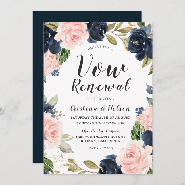 Invitación Renovación de votos de boda de acuarela con toque  (Anverso / Reverso)