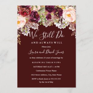 Invitación Renovación de votos de boda de encaje floral de Bo