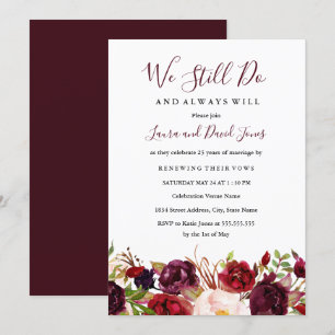 Invitación Renovación de votos de boda floral rojo Borgoña Ma