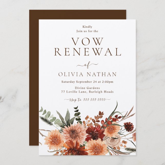 Invitación Renovación de Votos de Boda Floral Rústico Boho (Anverso / Reverso)
