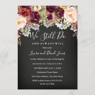 Invitación Renovación de votos de boda florales de Burgundy e