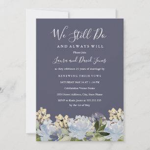 Invitación Renovación de votos de boda florales gris azul ele