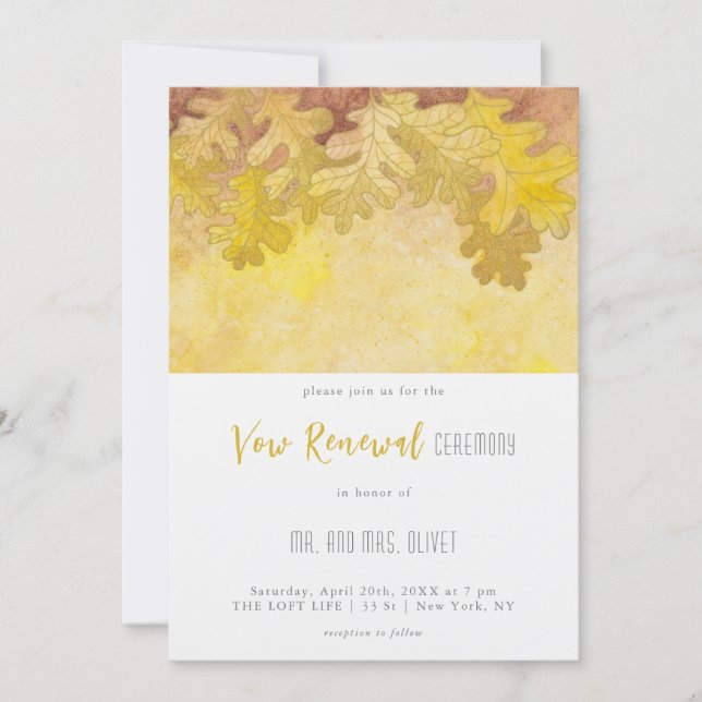 Invitación Renovación de Votos de Hojas de Roble de Otoño (Anverso)
