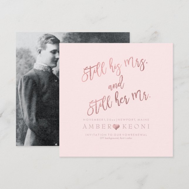 Invitación Renovación de votos/Falso oro rosa/DIY fondo de Pi (Anverso / Reverso)