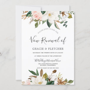 Invitación Renovación de votos florales blancos con rubor bot
