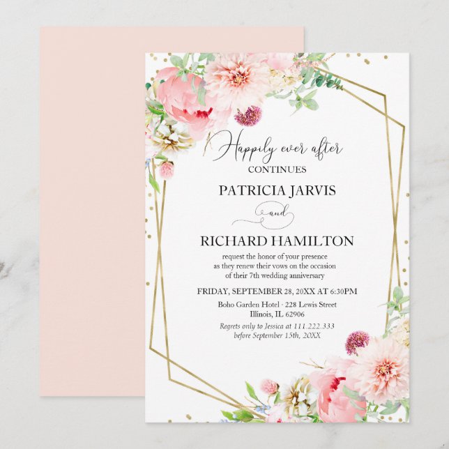 Invitación Renovación de Votos Florales Elegantes Felices par (Anverso / Reverso)