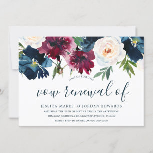 Invitación Renovación de votos florales Navy Burgundy Rojo Bu