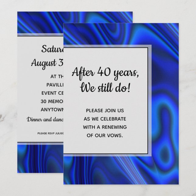 Invitación Renovación de Votos Fractal de Concha de Abulón Az (Anverso / Reverso)