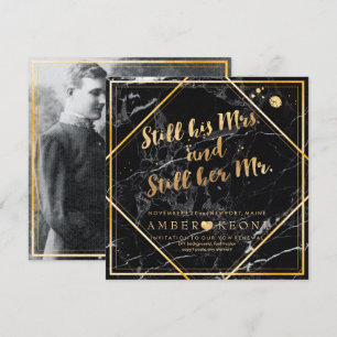 Invitación Renovación de votos/Piedra falsa de oro/Mármol neg